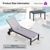 PURPLE LEAF Outdoor Chaise Lounge with Easy-Move Wheels, Light Grey