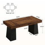 wo Tone Dining Table for 4-6 People, Rectangular Farmhouse Kitchen Dinner Table with Double Pedestal