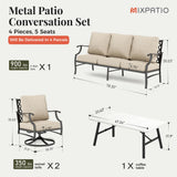 MIXPATIO 4-Piece Wrought Iron Patio Conversation Set, Swivel Chairs, Beige