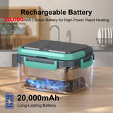 EDCREATY Electric Heated Lunch Box, 1.5L - 6.3 Cups 100W Rechargeable Smart Self-Heating Food Warmer with Removable Divider, Spoon, Fork, BPA Free, Portable Lunchbox for Car Travel Office Lake Green