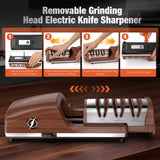 Replaceable Sharpener Electric Knife Sharpener, 3-Stage with 100% Diamond Abrasives & Precision Angle Guides, Kitchen Knife Sharpener with Sharpening and Polishing Function (Dark oak wood grain)
