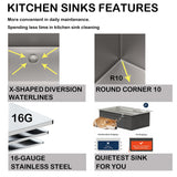 33x22 Inch Drop In Workstation Kitchen Sink - Multifunction 16 Gauge Stainless Steel Kitchen Sinks, Smart Digital Display Waterfall Chef Sinks with Pull-down Faucet & Multiple Accessories