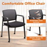CLATINA Black Waiting Room Chair with Wheels Mesh Back Stacking Arm Chairs