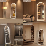 Pertetey 81x34 Inch LED Arched Full Length Mirror with Lights, Black Frame Dimmable & 3 Color Modes LED Full Body Dressing Standing or Wall Mounted Long Mirror