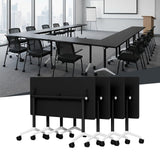 IEDZBEQ Office Conference Table on Wheels – Flip Top Modular Meeting Table for 2-30 Person,Mobile SeminarsTraining Tables for Office Conference Room,Seminar,Home (4, Black, 47IN)