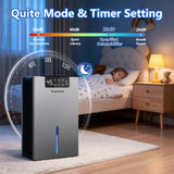 KeepGlad Dehumidifier, 98OZ Dehumidifiers for Home(1000sq.ft), Humidity Display Dehumidifier for Basement Bathroom Bedroom, Auto Shut Off, Washable Filter, Drain Hose, Timer, 7 Ambient Lights, Gray