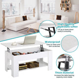 Dlewmsyic Lift-Top Coffee Table, 39.4" Height Adjustable Wood Coffee Table with Hidden Compartment and Lower Storage Shelf for Living Room(White)