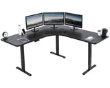 Height Adjustable 71 x 71 inch Curved Corner Stand Up Desk, Black Table Top, Black Frame, Memory Controller