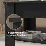 Haiput Wam Lift-Top Coffee Table with Storage Shelf & Secret Compartment | Classic Black Solid Wood Adjustable Height Table for Living Room, Compact Dining Area, Studio（39.4in Black）
