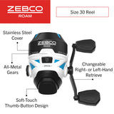 Zebco Roam Spincast Fishing Reel, Size 30 Reel, Right or Left-Hand Retrieve, Pre-Spooled with 10-Pound Zebco Fishing Line, Blue (Clam Packaging)