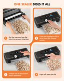 UPRUBE Vacuum Sealer for Food, 95kPa Food Saver Machine, 135W Fast-Sealing with Easy Tear Cutter, Built-in Bag Storage, 9-in-1 Compact with 10 ft Bag Roll