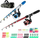 Fishing Rod and Reel Combos Collapsible Fishing Rod Kit,2PCS Telescopic Fishing Pole Kit,1.3M&1.6M Fishing Rods+2PCS Spinning Reels+Lures Hooks+Fishing Bag,Fishing Kit for Kids Family Hikary