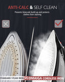 OMAIGA Cordless Steam Iron for Clothes, 1500W, Nonstick Ceramic Soleplate