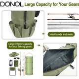 DONQL Fishing Rod Bags - Outdoor Pole Holders, Multifunction Camping Portable Canvas Backpack Case - Fish Rod Storage Bag Holding 5 Poles & Tackles (Dark Green)