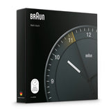 Braun Classic Large Analogue Wall Clock with Silent Sweep Movement, Easy to Read, 30cm Diameter in Black, Model BC17B.