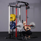 Mikolo Power Cage, 2000LB Power Rack with Independent Dual Pulley System, Multi-Function Home Gym Workout Machine for Cable Crossover (260LBS, Red)