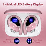 Active Noise Cancelling Ear Buds Wireless Bluetooth Headphones 80H Playtime Display Charging Case 50dB ANC Over Ear Hooks Earbuds with Hi-Res Sound Clear Calls for Sports Running Gym Workout Rose Gold