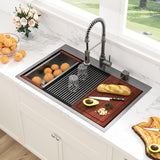 Sarlai 33 Black Kitchen Sink Drop In - 33" x 22" Kitchen Sink Drop In Workstation Topmount Gunmetal Black Stainless Steel 16 Gauge Single Bowl Over Counter Sinks Basin