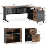 Tribesigns 63 Inch Executive Desk with File Cabinet, Large Office Desk L Shaped Computer Desk with Drawers and Storage Shelves