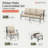 MIXPATIO 7-Piece Patio Conversation Set, 2 Ottomans, E-Coated Frame, Beige