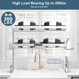 Babosas Over The Sink Dish Drying Rack,3 Tier Adjustable Length (25.5'' to 37.4'') Full Stainless Steel Large Storage Kitchen Dish Rack,For Kitchen Counter Expandable Multifunctional Organizers,Silver