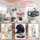 Heat Press Machine 5 in 1 Combo Heat Press 15 x 15 Inch Heat Transfer Machine 360-Degree Swing Away Digital Shirt Printing Multi