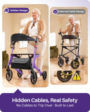 Kekoy Bariatric Rollator Walker for Seniors with Seat, 500 lbs Heavy Duty Walker, 19.5" Extra-Wide Seat, 10" All-Terrain Wheels, Adjustable Height, Foldable Rolling Walker, Hidden Brake Cables, Purple