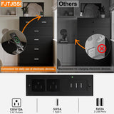 FJTJBSI Dresser with Power Outlets Wooden 6 Drawer Dresser with Large Organizer Black Tall Storage Organizer with Smooth Metal Rail Modern Chest of Drawers Closet for Bedroom Hallway