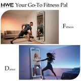 Smart Gym Mirror for Home Workout | 32" HD Touch-Screen Andriod OS | 63" Reflective Surface | No VIP Fees Support Various APPs, Voice Control, Music Sync LED Light Strip, for Home Gym/ Yoga/ Dance