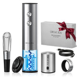 CIRCLE JOY Electric Wine Opener Rechargeable 5-in-1 Stainless Steel Wine Gift Set with Foil Cutter, Wine Aerator Pourer, Wine Drip Ring & Vacuum Stopper, Ideal Gifts for Wine Lovers, Silver