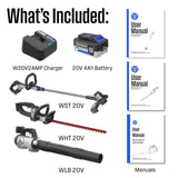 Westinghouse 20V Cordless Leaf Blower, 350 CFM, 110 MPH + 22" Cordless Hedge Trimmer, Dual-Action Steel Blades + 2-in-1