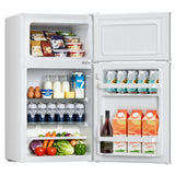 Kismile 2.5 Cu.Ft Mini Fridge with Freezer, Double Door Compact Refrigerator, 3-Level Mechanical Thermostat, Reversible Door&Removable Shelves, Quiet Fridge Ideal for Office, Apartment, Dorm, White