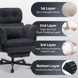 Criss Cross Office Chair with Foot Rest, Big and Tall Desk Chair with Flip Armrests for Pets & Cross Legged Sitting, Comfy Executive Ergonomic Office Reclining Computer Gaming Vanity Chairs, Gray