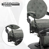 Winado Heavy Duty Vintage Recline Barber Chair Hydraulic with Headrest, Supports up to 700lbs & 360° Rotatable, Professional Salon Beauty Spa Shampoo Equipment (Grey - Button Style)