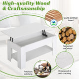 GINMAON Lift Top Coffee Table with Hidden Storage-39.4" Modern Lift-Up Design, Convertible Dining & Laptop Desk for Living Room, Reception-Scratch-Resistant, Spacious Compartment & Shelves (White)