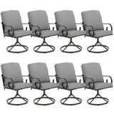 MELLCOM Outdoor Swivel Rocker Patio Chairs with Grey Cushions, Set of 8