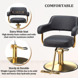OmySalon Barber Chairs for Barbershop Black and Gold Styling Chair, Salon Chair for Hair Stylist Heavy Duty Hydraulic Pump, 360°Swivel with Footrest, Hairdressing Home Beauty Spa Braiding Equipment