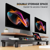 Dual Monitor Stand Riser, 39.4 Inch Large Monitor Stand with Storage Shelf, 2-Tier Desk Organizer for PC, Laptop, Printer | 2 Slots for Phone/Tablet, Computer Monitor Riser, Wood Desk Shelf for TV