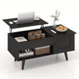GIANTEX Lift Top Coffee Table, Modern Cocktail Table with Hidden Compartment, Open Shelf & Cabinet, Wooden Flip Top Center Table, Pull up Coffee Table for Home Office, Living Room (Black)
