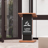Customizable Logo & Text Podium Stand,Wood Lectern with Lockable Wheels,15MM Particle Board,Church Pulpit with Storage, Mic Stand Space,Wooden Podium for Seminars and Schools (Customized B)