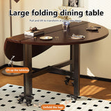 Extendable Round Drop Leaf Dining Table with Wheels, Flip-Top Design for Small Spaces, Gray Finish, 63in (160cm) - Ideal for Kitchen and Dining Room Use