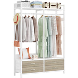 Tribesigns Freestanding Closet Organizer for Hanging Clothes, Heavy Duty Garment Rack with 4 Drawers, 8 Hooks and Storage Shelves, Wardrobe Closet Clothing Rack for Bedroom, Living Room, White Walnut