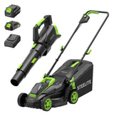 STEELITE 13 inch Cordless Lawn Mower and Leaf Blower Combo, 21V Brushless Electric Yard Tool Kit with 4.0Ah & 2.0Ah Batteries & Charger, Mulching/Bagging Push Mower & Cordless Blower for Small Yard