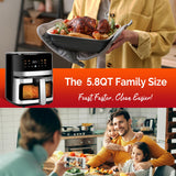 MIRASTON 5.8QT Digital Air Fryer with Viewable Window, Adjust Temp & Timer, Air Frying, Reheat, Easy for Frozen Food, Snacks, Dinner