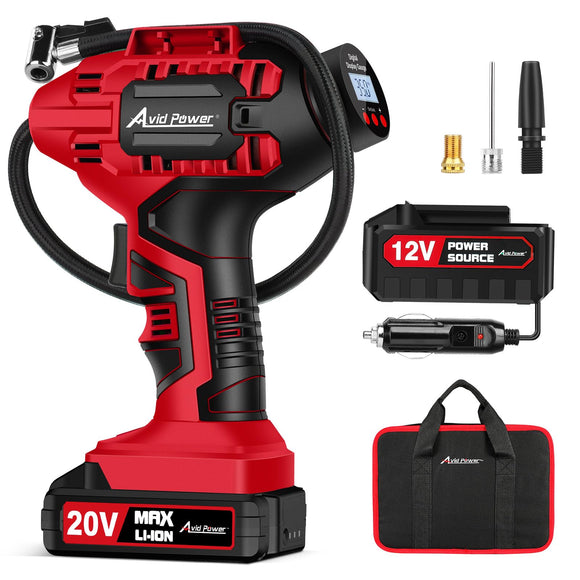 AVID POWER Tire Inflator Portable Air Compressor, 20V Cordless Car Tire Pump, Rechargeable Battery Powered AVID POWER