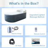 Inflatable Bathtub Bubble Massage Mat, Portable Adult Spa Bathtub, All-in-one Wavemaker and Air Pump, Adjustable Bubble Settings - Includes Remote Control, Inflatable Backrest and Atmosphere Lighting