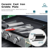 MFSTUDIO Flat Top Grill with Ceramic Coated Cast Iron Griddle, 3-Burner Propane Gas BBQ Griddle Grill, Outdoor Barbecue Grill,33,000 BTU,Black