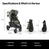 Mompush Ultimate 3 Full Size Stroller, Extendable Seat, Infant to Toddler