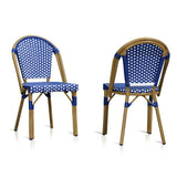 PURPLE LEAF French Bistro Armless Chairs Set of 2, Bamboo Finish, Blue