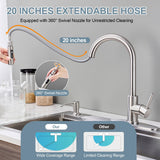 TOYWIA Touchless Kitchen Faucets with Pull Down Sprayer and Soap Dispenser, Brushed Nickel Smart Motion Sensor Stainless Steel Sink Faucet, 1 or 3 Hole Deck Plate Mount for RV, Bar, Outdoor